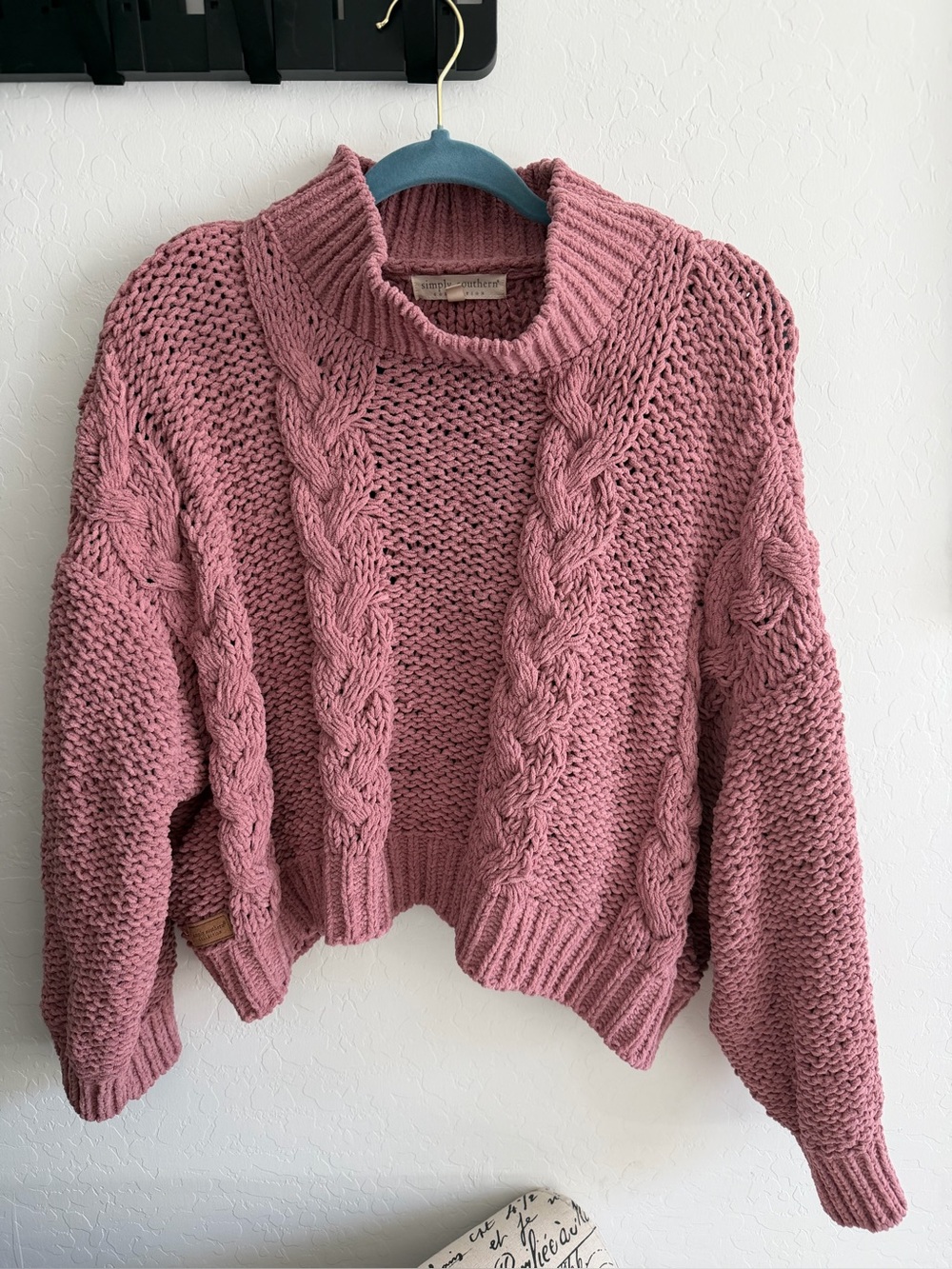 Simply Southern Rose Pink Cable Knit Turtleneck crop Sweater